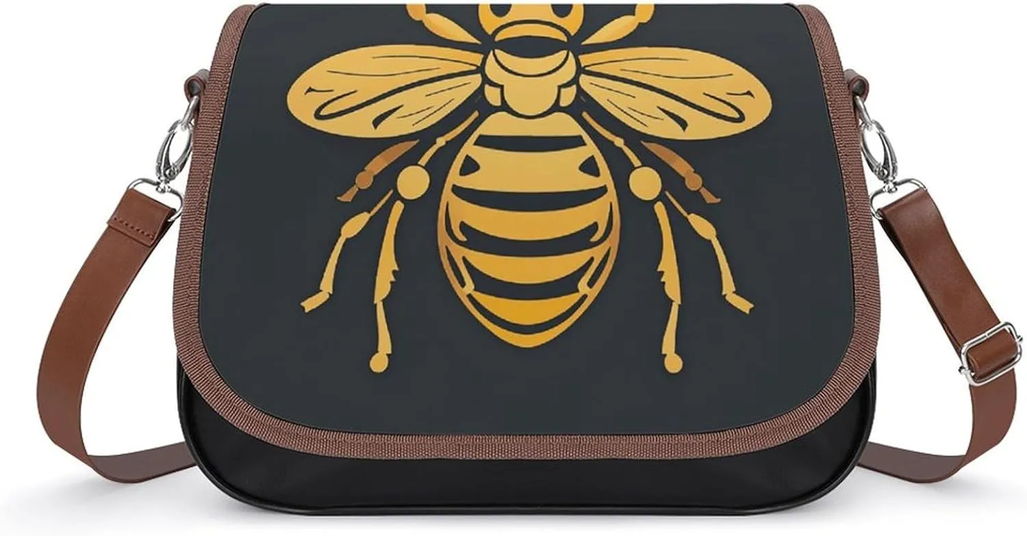 Golden Bee Insect Pattern Shoulder Bags PU Leather Shoulder Handbag Large Capacity Crossbody Bag for Women