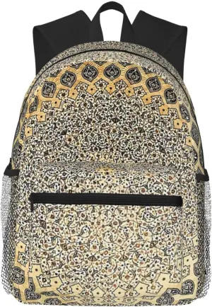 Golden Floral Moroccan Pattern Lightweight Packable Backpack Travel Casual Hiking Daypack Foldable Backpack For Men Women