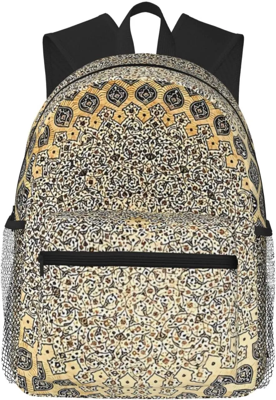Golden Floral Moroccan Pattern Lightweight Packable Backpack Travel Casual Hiking Daypack Foldable Backpack For Men Women