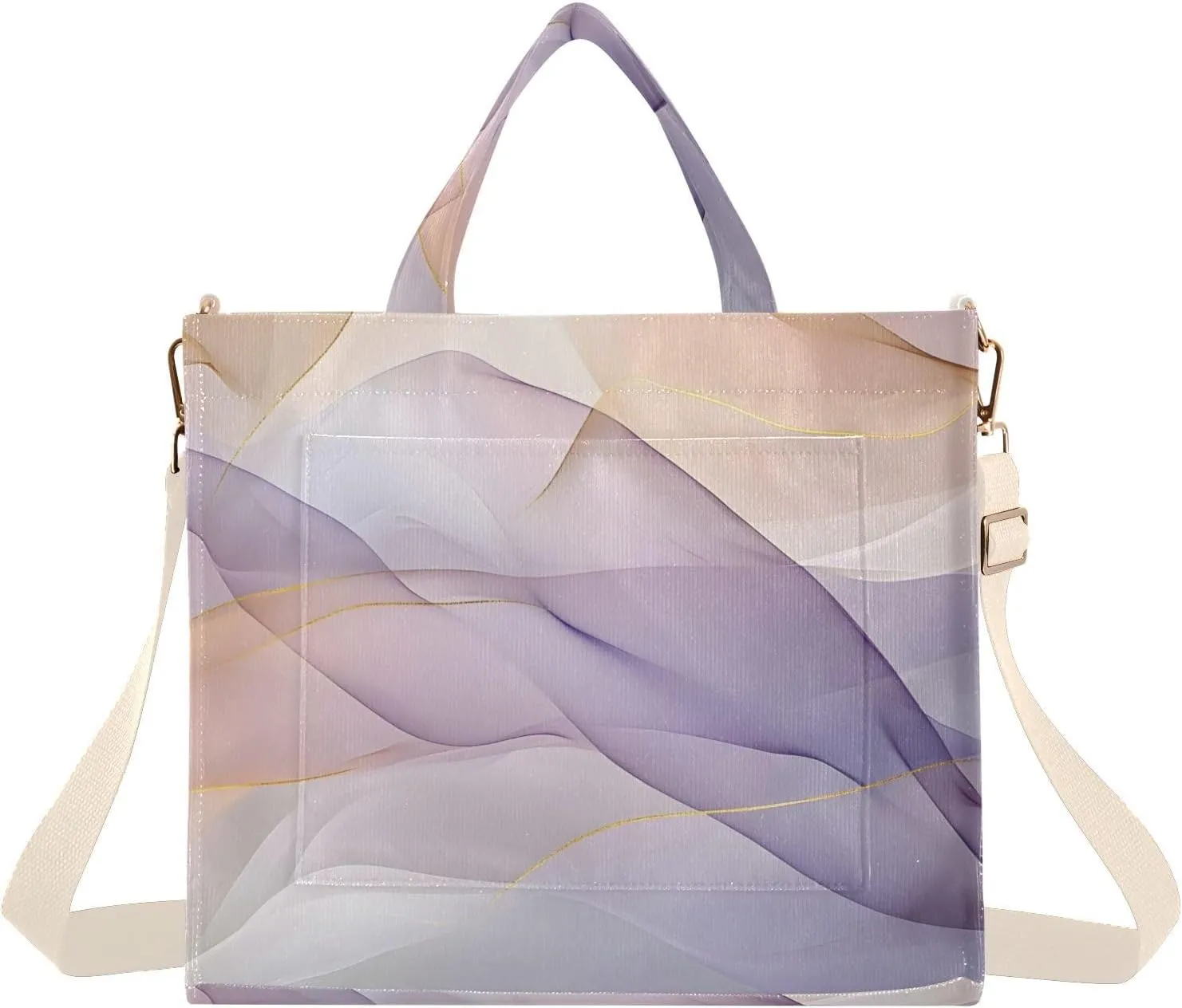 Golden Fluid Tote Bag for Women Corduroy Handbag Purse Shoulder Bag with Detachable Strap Small Size