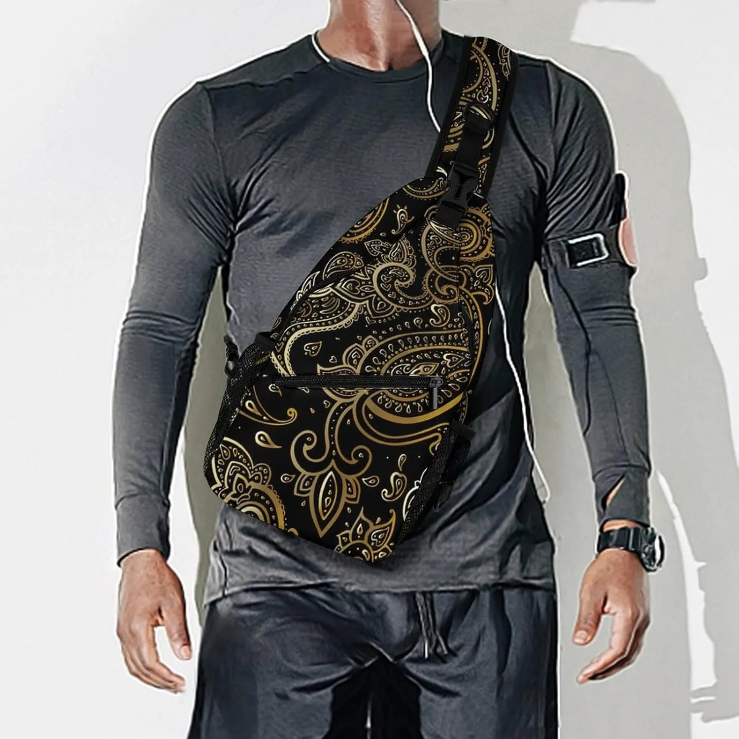 Golden Paisley A Spacious And Large Capacity Portable Adjustable Chest Bag