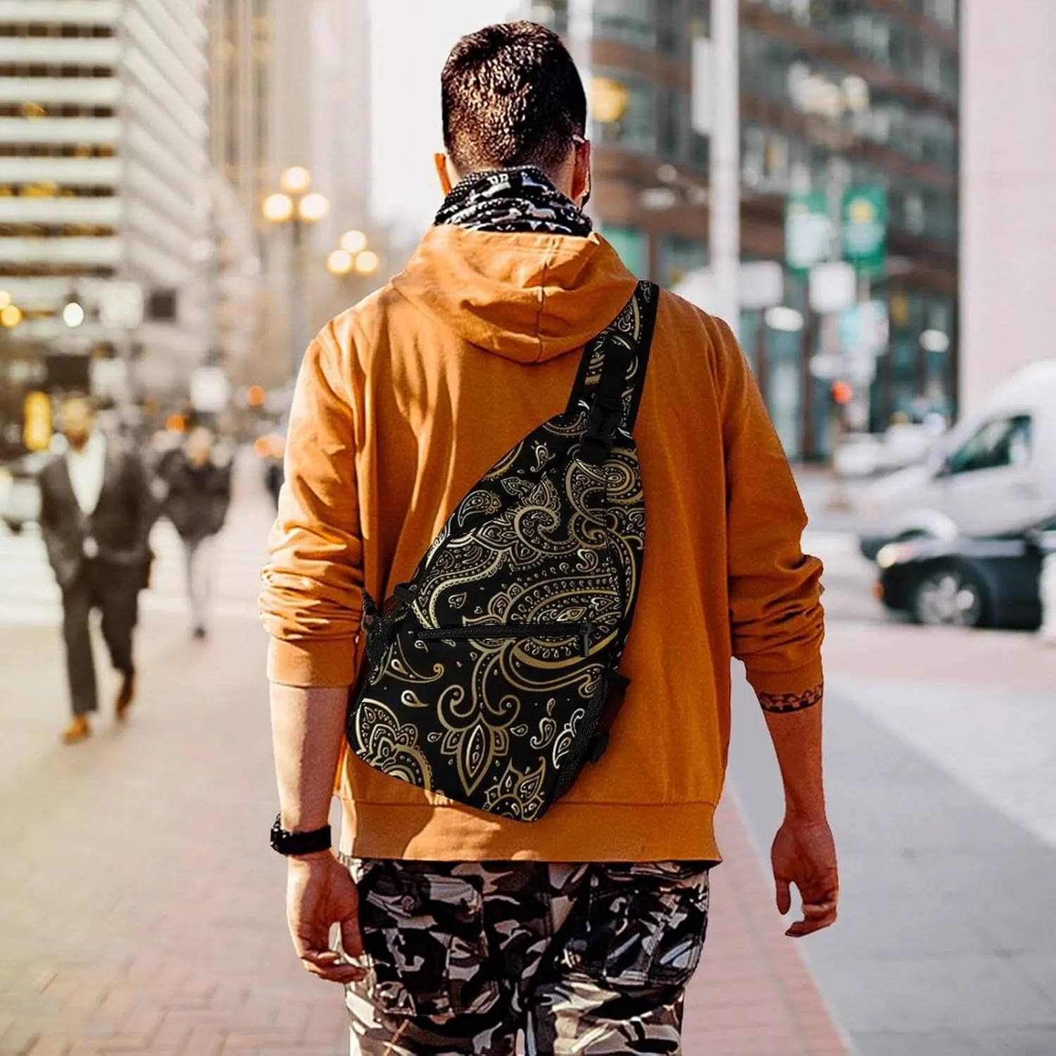 Golden Paisley A Spacious And Large Capacity Portable Adjustable Chest Bag