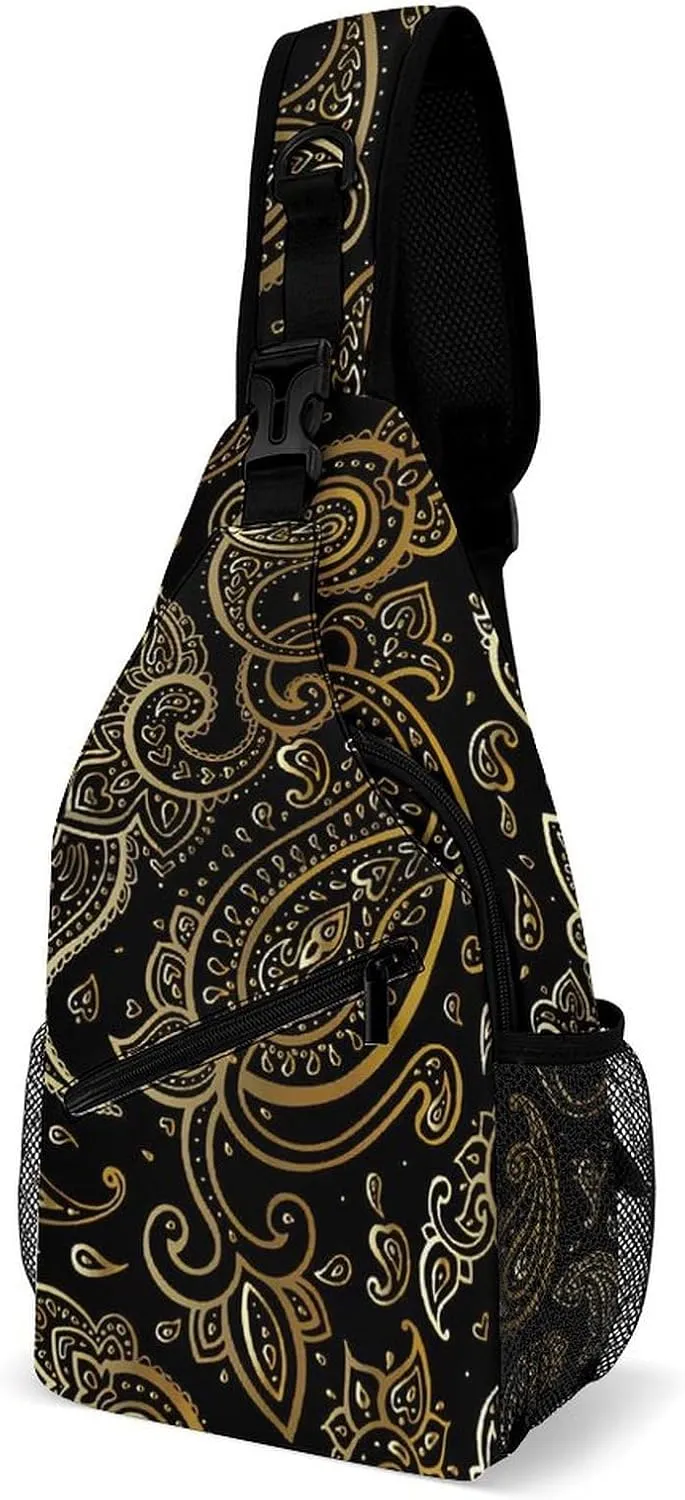 Golden Paisley A Spacious And Large Capacity Portable Adjustable Chest Bag