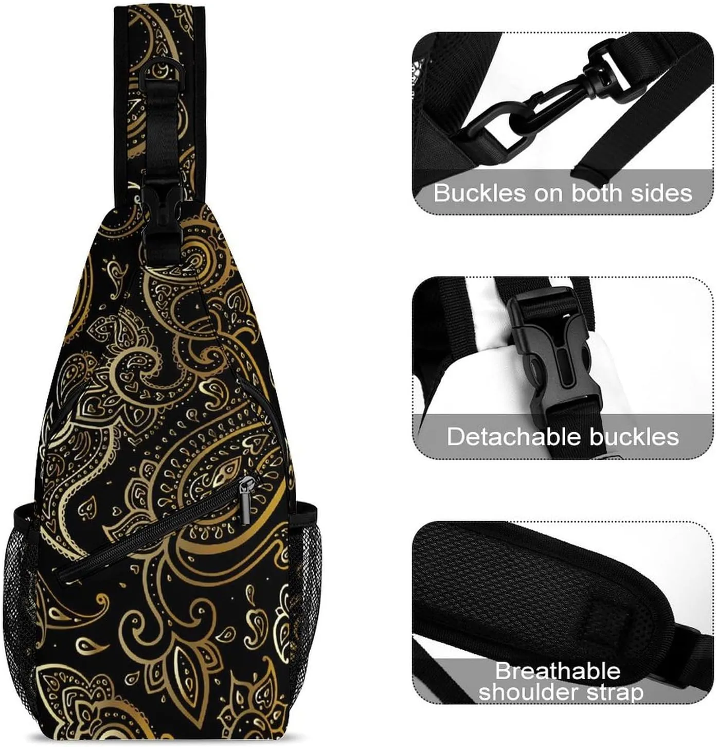 Golden Paisley A Spacious And Large Capacity Portable Adjustable Chest Bag