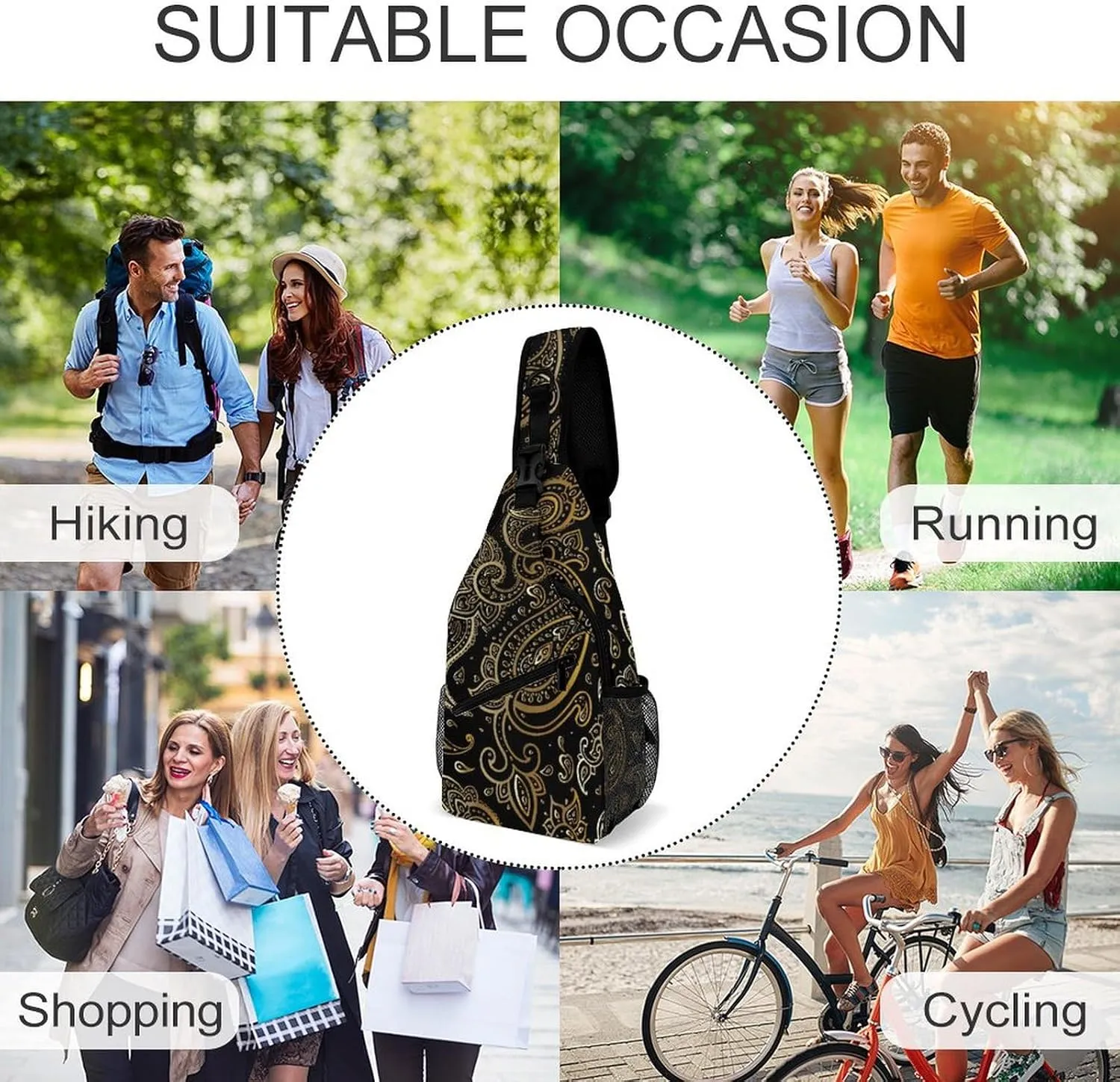 Golden Paisley A Spacious And Large Capacity Portable Adjustable Chest Bag