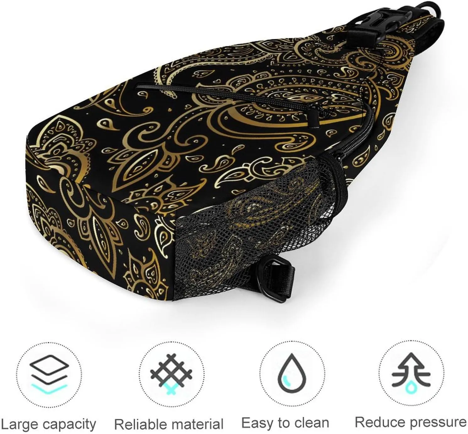 Golden Paisley A Spacious And Large Capacity Portable Adjustable Chest Bag