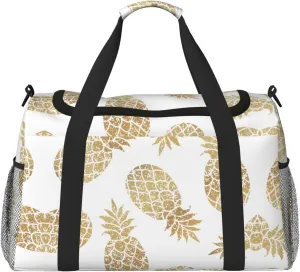 golden pineapple background print Large Canvas Travel Duffel Bag Weekender Bags for Women Overnight Bag Carry On Tote Bag