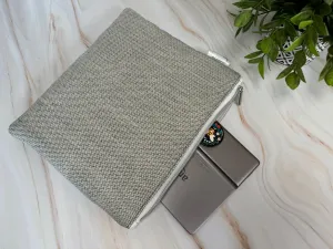 Gray Herringbone Plush Zipper Bag- Medium