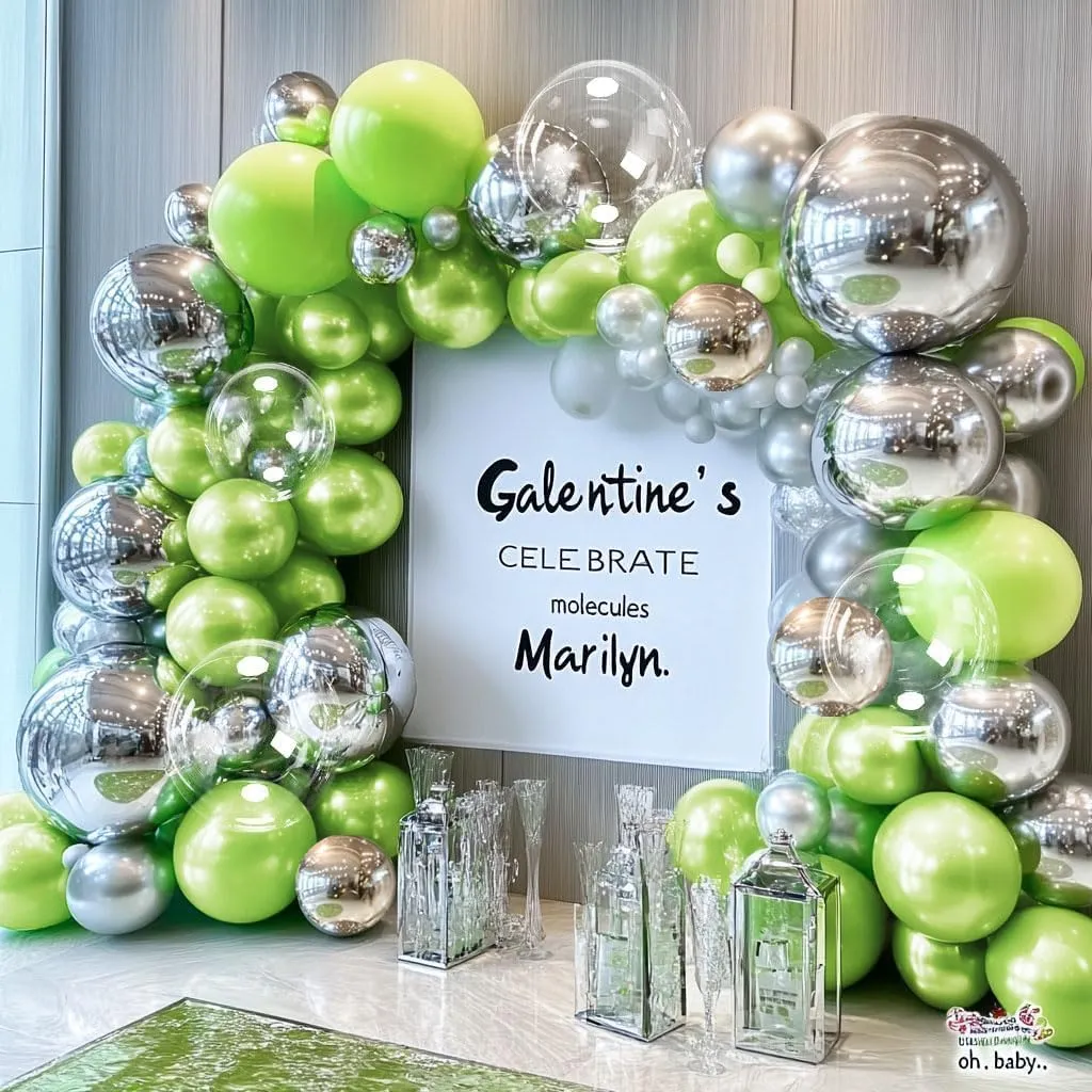 Green Silver Balloon Garland Arch - Metallic Silver Lime Green Pearl Balloon Kit for Baby Shower Birthday Wedding Bridal Shower Graduation Jungle Safari Themed Party Decorations