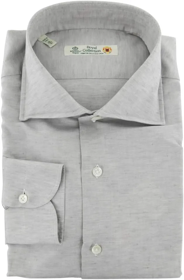 Grey Patterned Button Down Spread Collar Cotton Blend Slim Fit Dress Shirt, Size Large 17