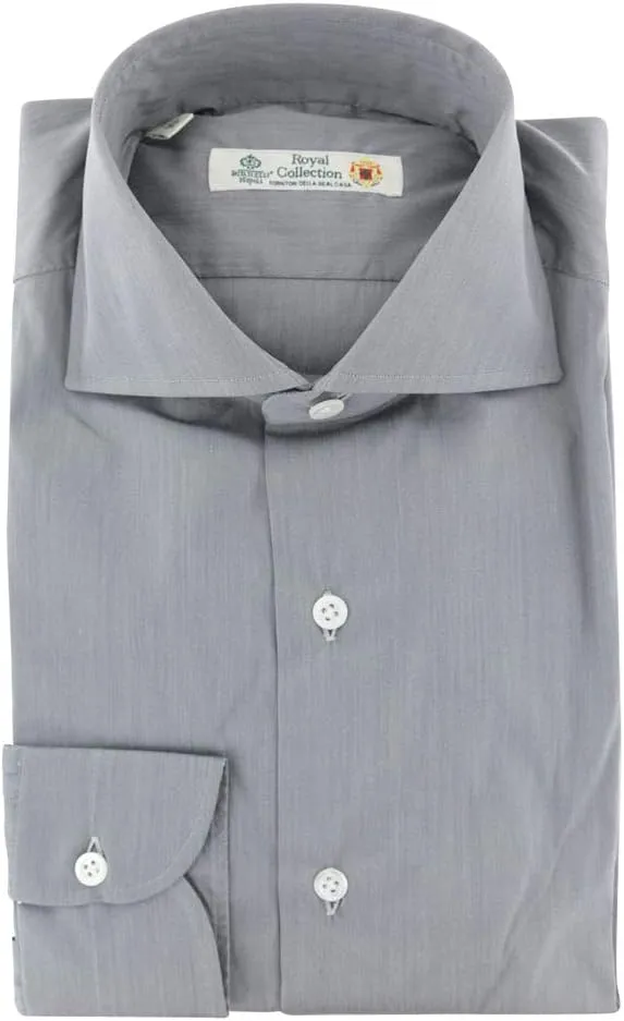Grey Patterned Button Down Spread Collar Cotton Blend Slim Fit Dress Shirt, Size Small 15