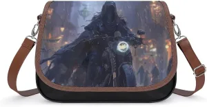 Grim Reaper Riding Motorcycle Goth Crossbody Bags for Women PU Leather Tote Bag Purse Shoulder Bag for Travel Office