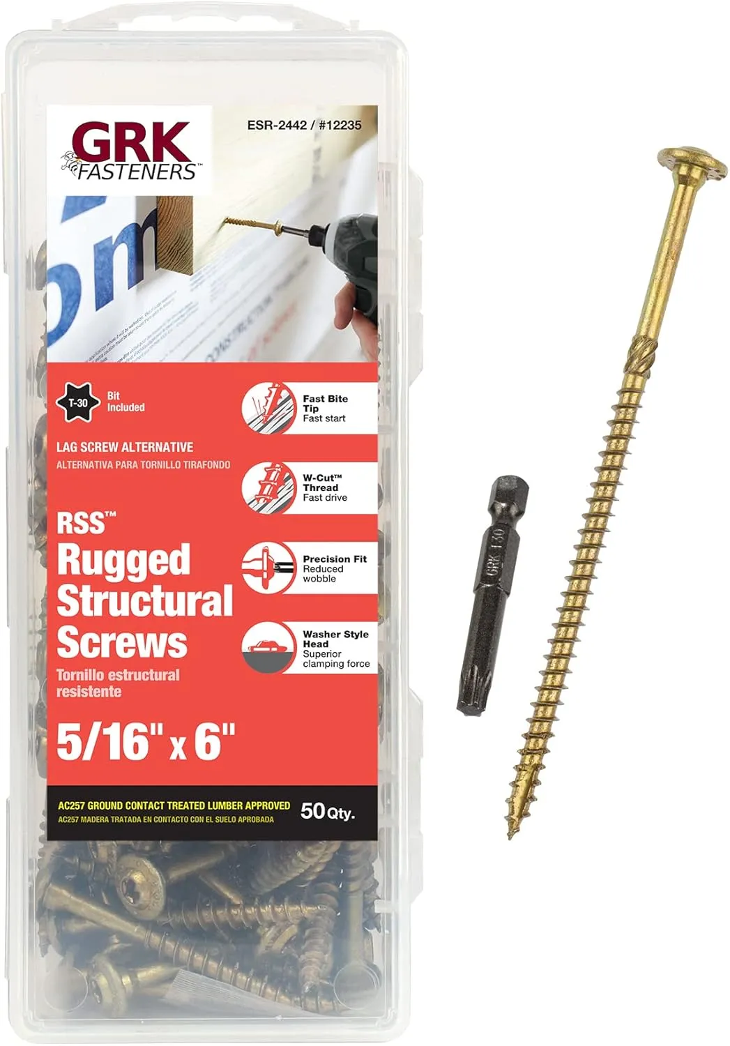 GRK 772691122353 12235 5/16" x 6" RSS Rugged Structural Screws 50 Count, No Size, Gold