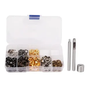 Grommet Tool Kit | Sturdy Metal Grommets Set for Shoes/Bags/Clothing | Easy Installation with 4 Color Options | Includes 120 Grommets & 140 Gaskets