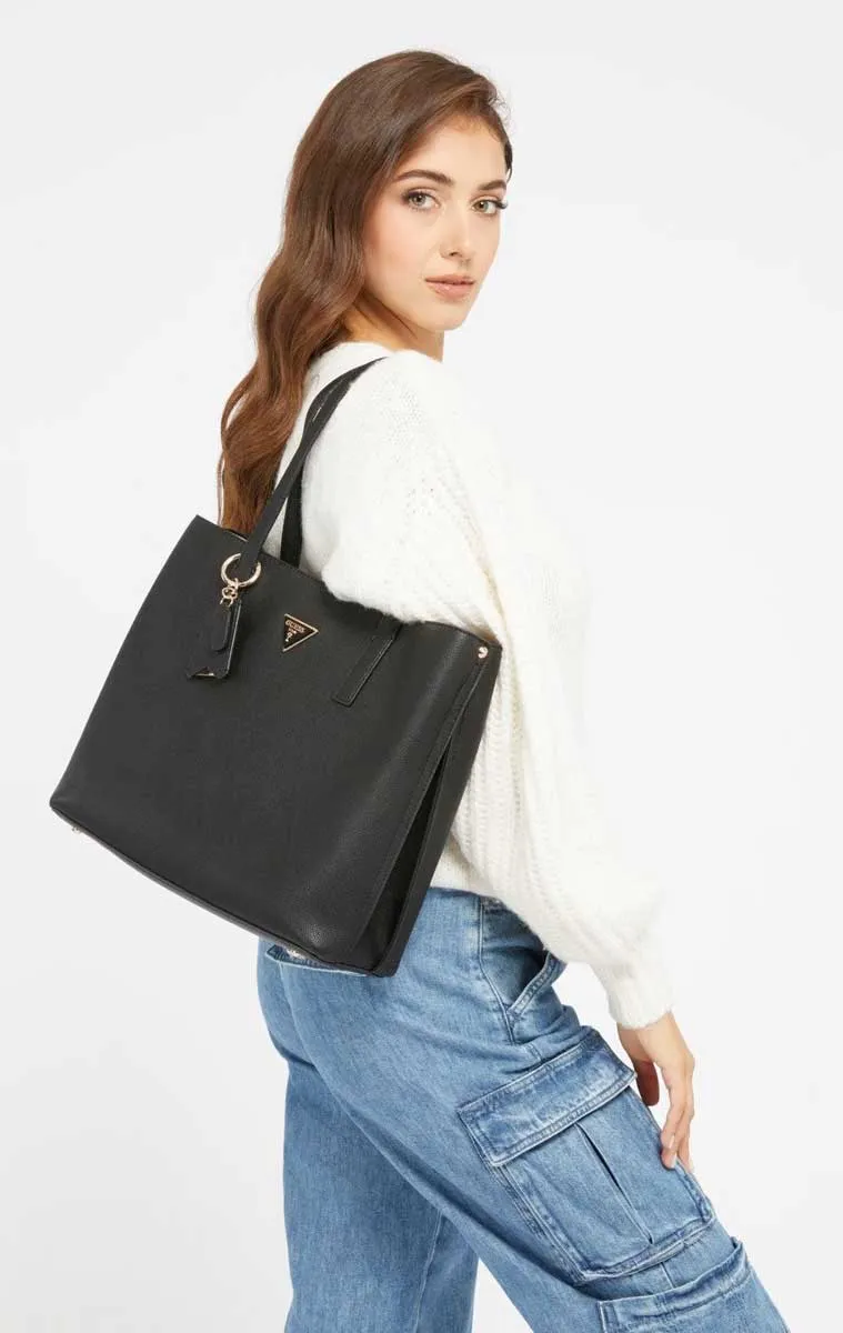Guess Meridian Triangle Logo Shopper Bag In Black For Women