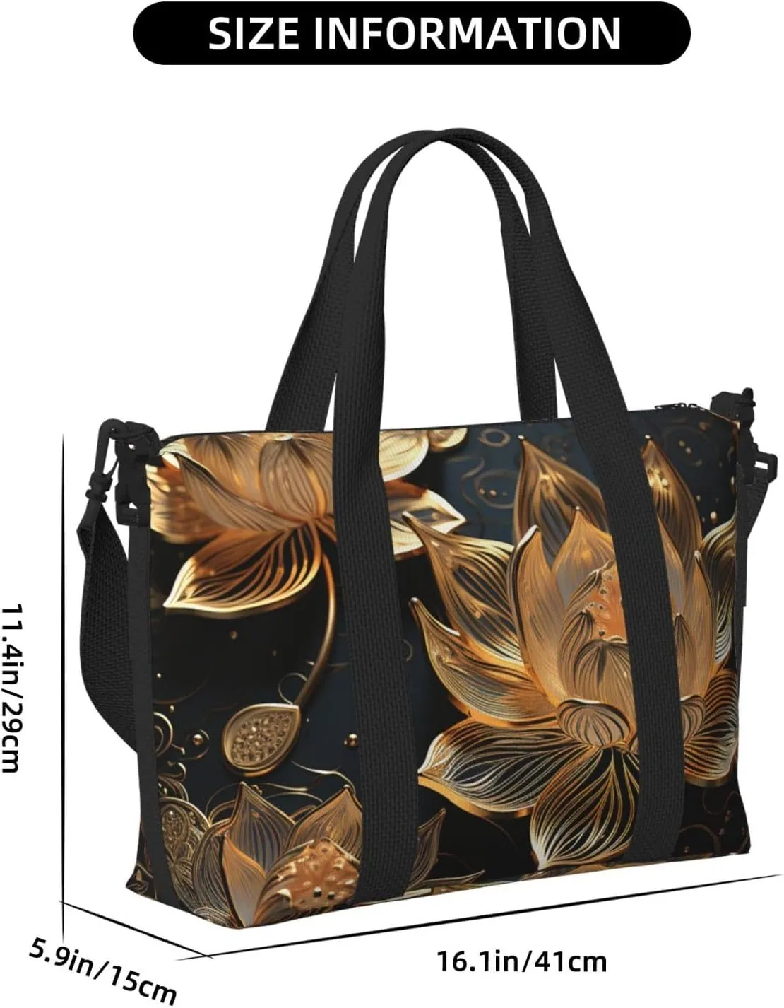 Gym Bag Boho Gold Lotus Flowers Duffel Bag for Men Women Travel Overnight Bag with Shoe Compartment Workout Bags