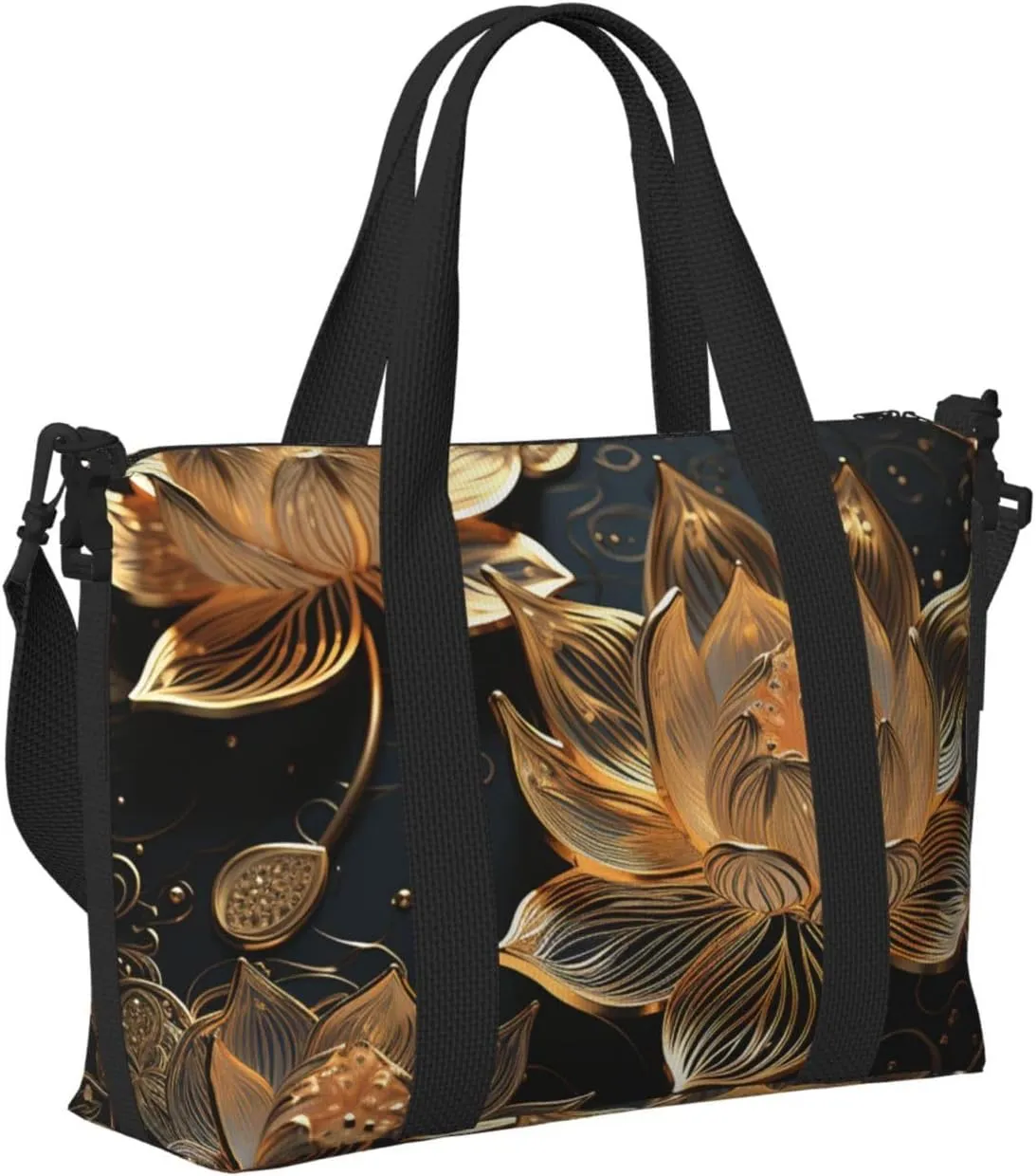 Gym Bag Boho Gold Lotus Flowers Duffel Bag for Men Women Travel Overnight Bag with Shoe Compartment Workout Bags