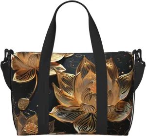 Gym Bag Boho Gold Lotus Flowers Duffel Bag for Men Women Travel Overnight Bag with Shoe Compartment Workout Bags