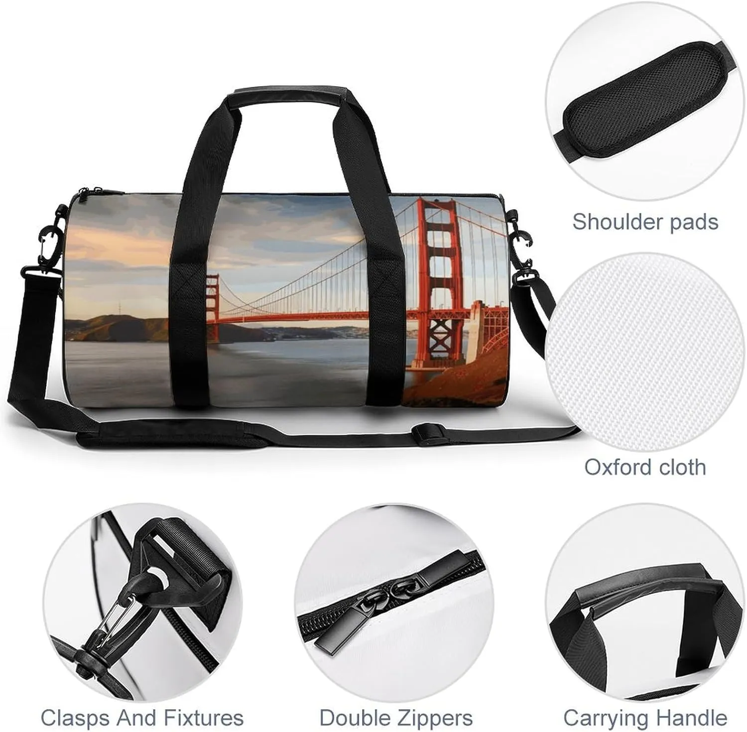 Gym Bag for Men Women Golden Gate Bridge Duffel Bag Overnight Bag with Compartment Gym Sackpac