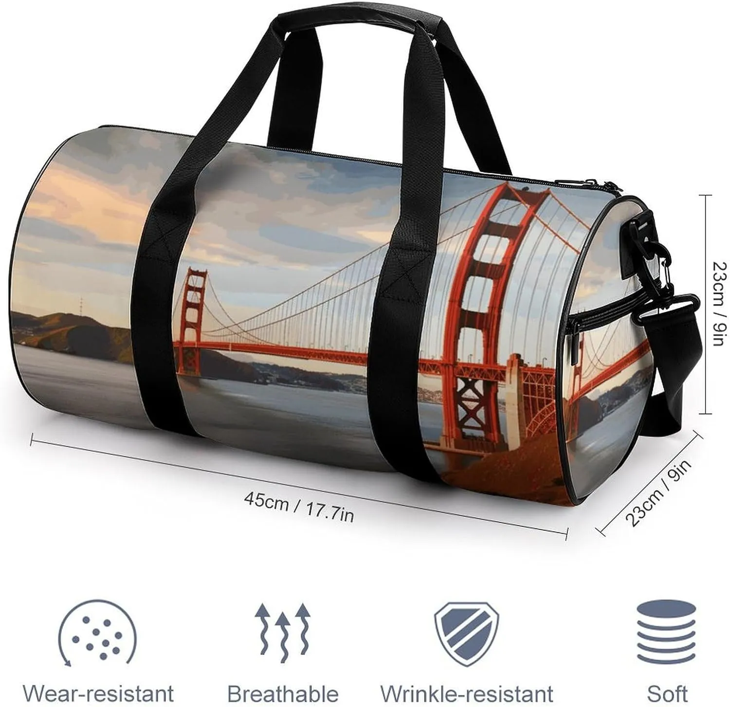 Gym Bag for Men Women Golden Gate Bridge Duffel Bag Overnight Bag with Compartment Gym Sackpac