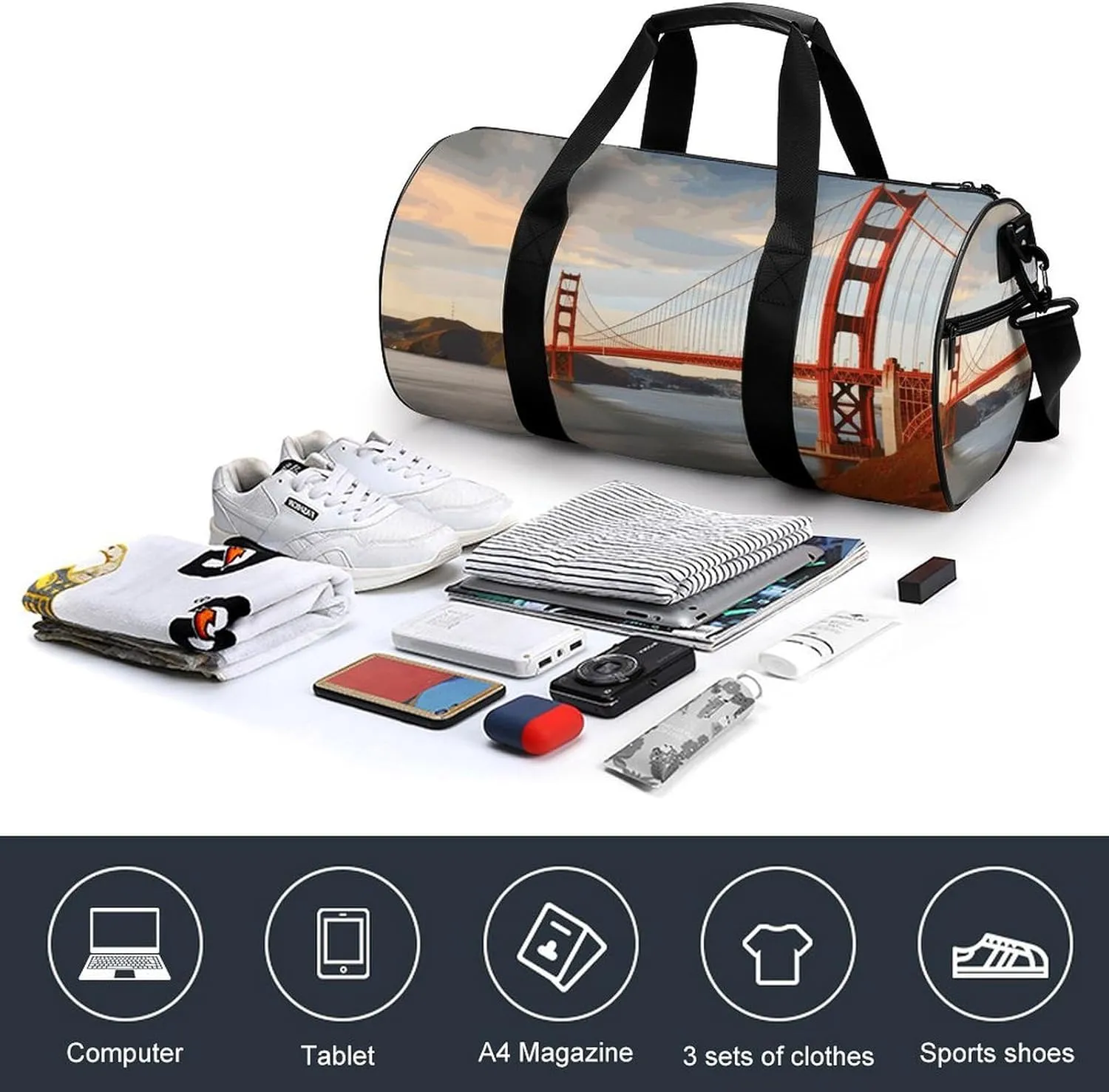 Gym Bag for Men Women Golden Gate Bridge Duffel Bag Overnight Bag with Compartment Gym Sackpac