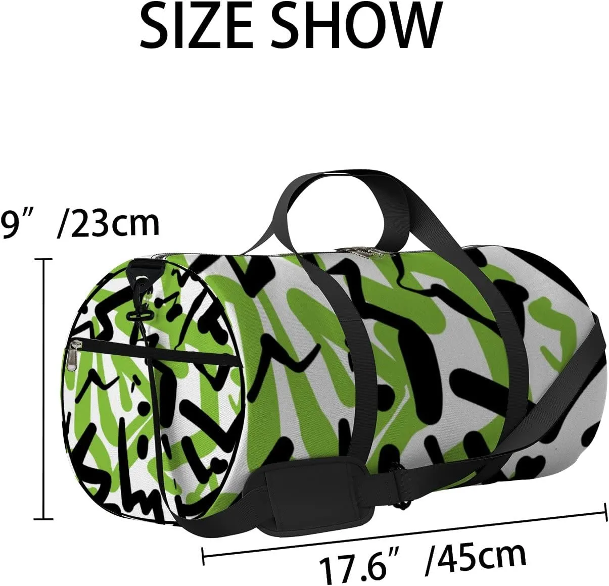 Gym Bag Sports Travel Bag Abstract Shapes Lines Green Black Weekender Bags with 2 Side Pocket Lightweight Waterproof Polyester Tote Bag for Swimming Yoga Women Men 9x17.6inch