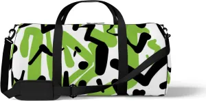 Gym Bag Sports Travel Bag Abstract Shapes Lines Green Black Weekender Bags with 2 Side Pocket Lightweight Waterproof Polyester Tote Bag for Swimming Yoga Women Men 9x17.6inch