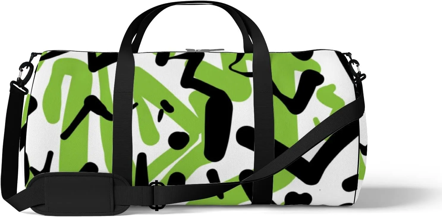 Gym Bag Sports Travel Bag Abstract Shapes Lines Green Black Weekender Bags with 2 Side Pocket Lightweight Waterproof Polyester Tote Bag for Swimming Yoga Women Men 9x17.6inch