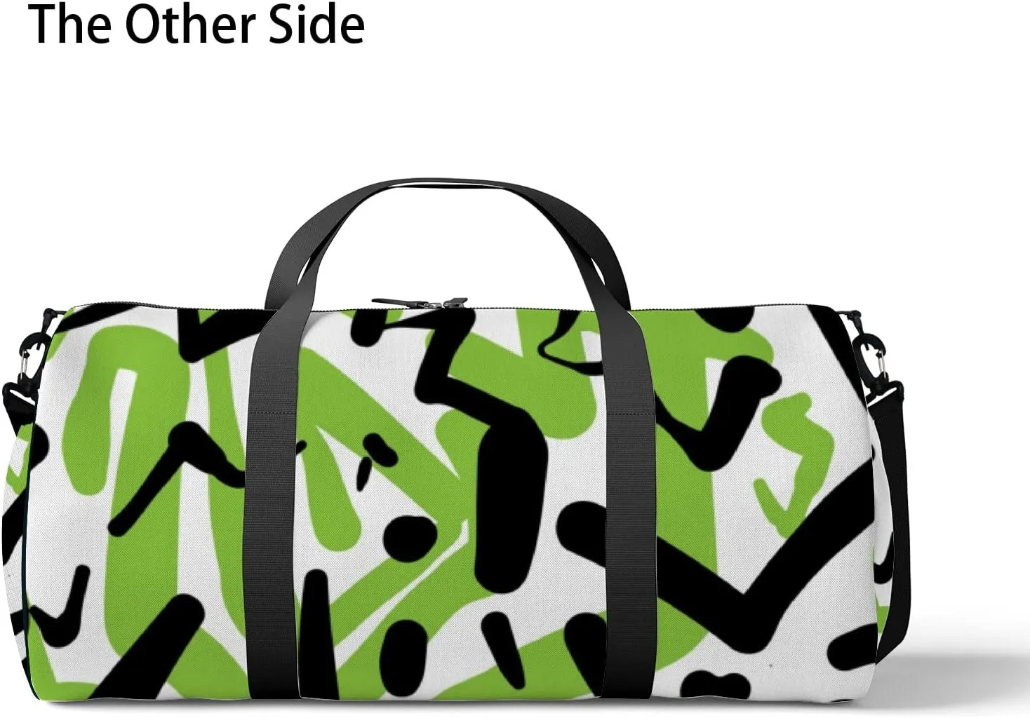 Gym Bag Sports Travel Bag Abstract Shapes Lines Green Black Weekender Bags with 2 Side Pocket Lightweight Waterproof Polyester Tote Bag for Swimming Yoga Women Men 9x17.6inch