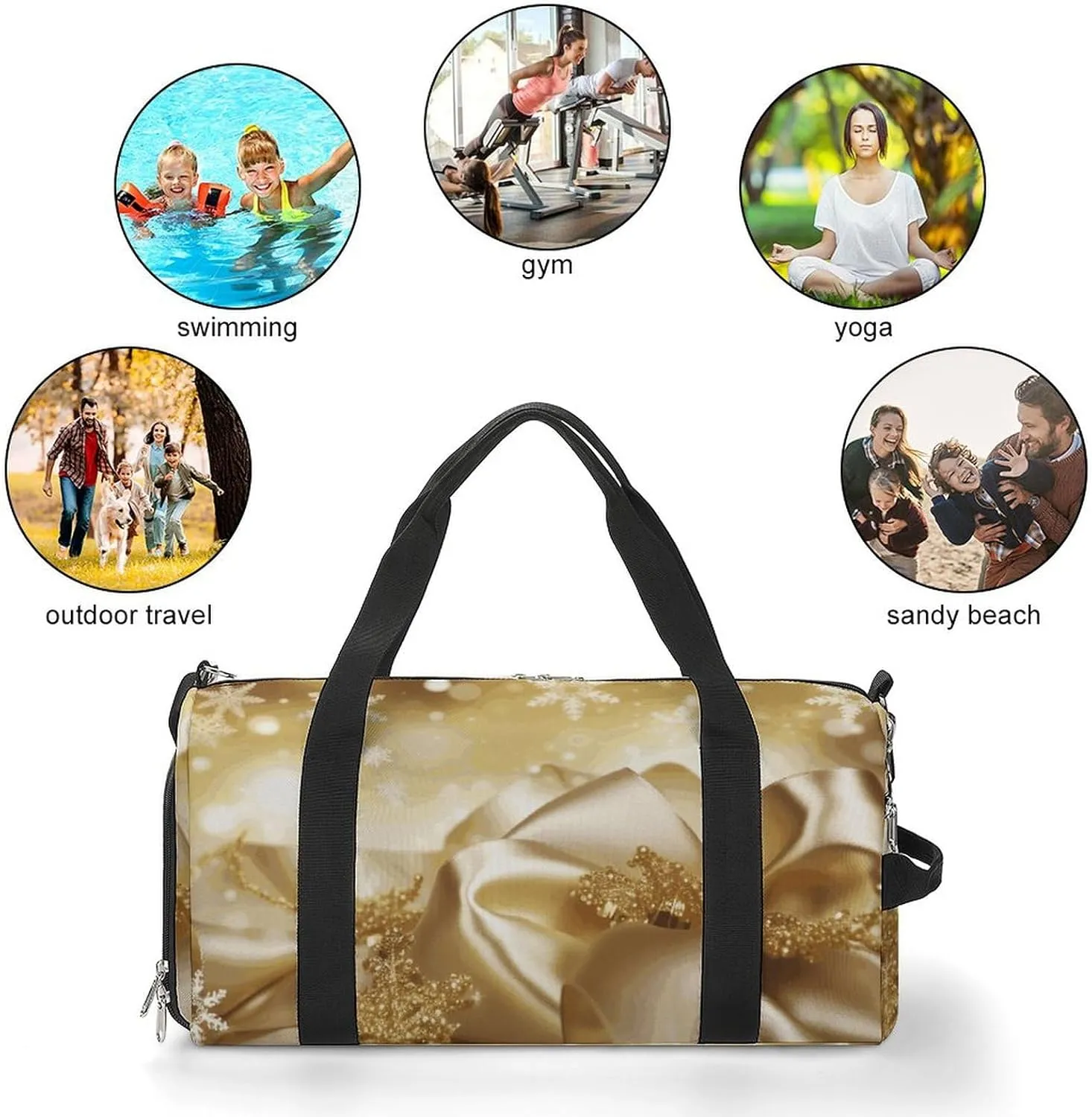 Gym Bags Small Gold Silk Christmas Duffel Bag Overnight Bag with Shoe Compartment Carryon Bag for Men Women