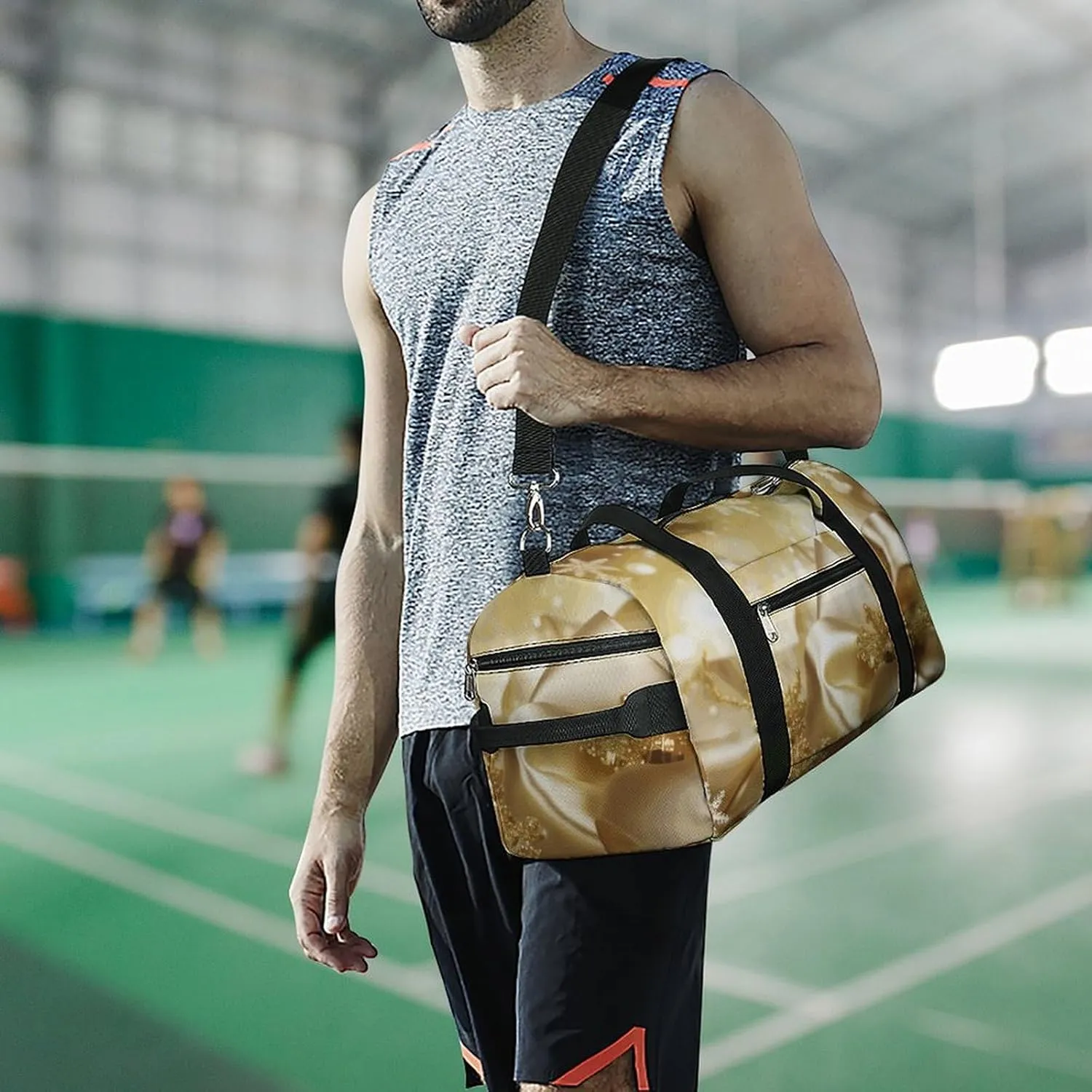 Gym Bags Small Gold Silk Christmas Duffel Bag Overnight Bag with Shoe Compartment Carryon Bag for Men Women