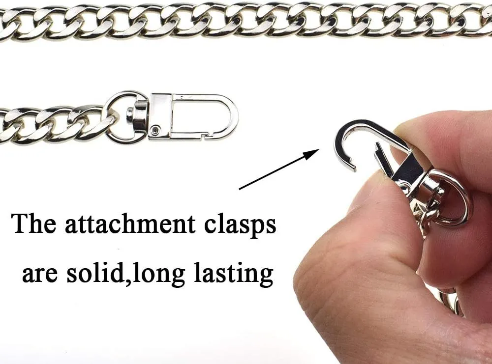 HAHIYO Purse Chain Strap Length 55.1 inches Bright Silver for Shoulder Cross Body Sling Purse Handbag Clutch Replacement Strap Comfortable Flat 0.4” Wide Enough 2.4mm Extra Thick Metal Strap 1 Pack