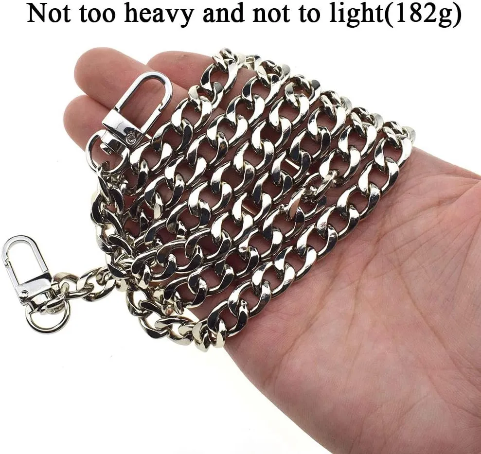 HAHIYO Purse Chain Strap Length 55.1 inches Bright Silver for Shoulder Cross Body Sling Purse Handbag Clutch Replacement Strap Comfortable Flat 0.4” Wide Enough 2.4mm Extra Thick Metal Strap 1 Pack