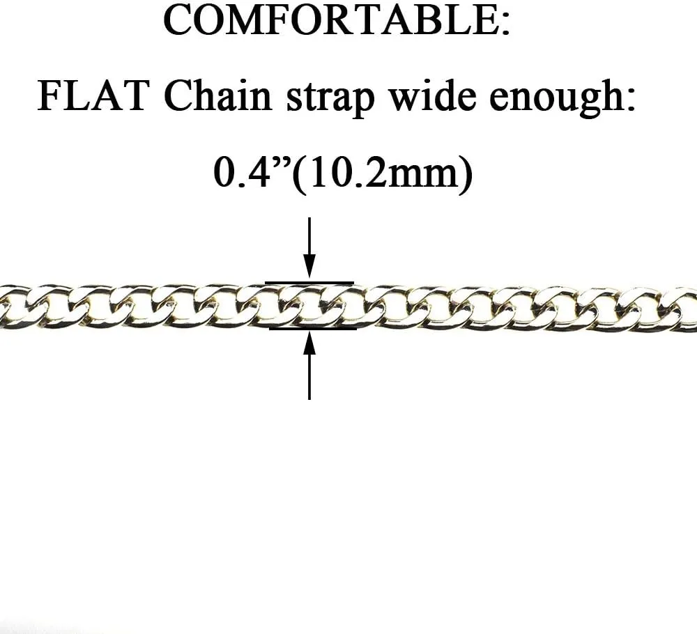 HAHIYO Purse Chain Strap Length 55.1 inches Bright Silver for Shoulder Cross Body Sling Purse Handbag Clutch Replacement Strap Comfortable Flat 0.4” Wide Enough 2.4mm Extra Thick Metal Strap 1 Pack
