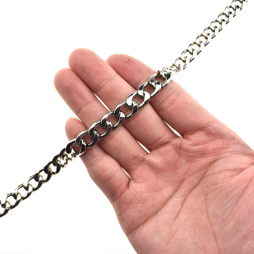 HAHIYO Purse Chain Strap Length 55.1 inches Bright Silver for Shoulder Cross Body Sling Purse Handbag Clutch Replacement Strap Comfortable Flat 0.4” Wide Enough 2.4mm Extra Thick Metal Strap 1 Pack