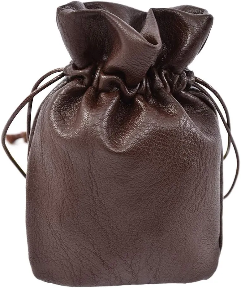 Haikyuu Medieval PU Leather Pouch Leather Drawstring Pouch Coin Purse Storage Renaissance Dice Bag (L, Brown)