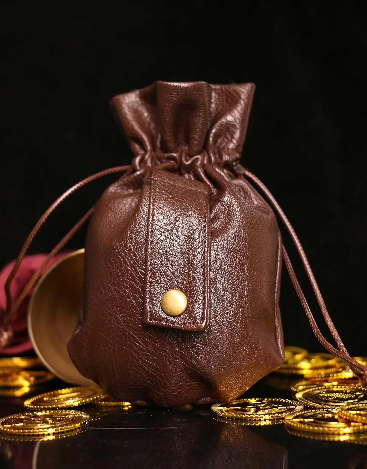 Haikyuu Medieval PU Leather Pouch Leather Drawstring Pouch Coin Purse Storage Renaissance Dice Bag (L, Brown)