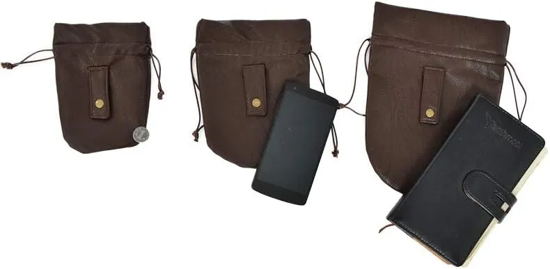 Haikyuu Medieval PU Leather Pouch Leather Drawstring Pouch Coin Purse Storage Renaissance Dice Bag (L, Brown)
