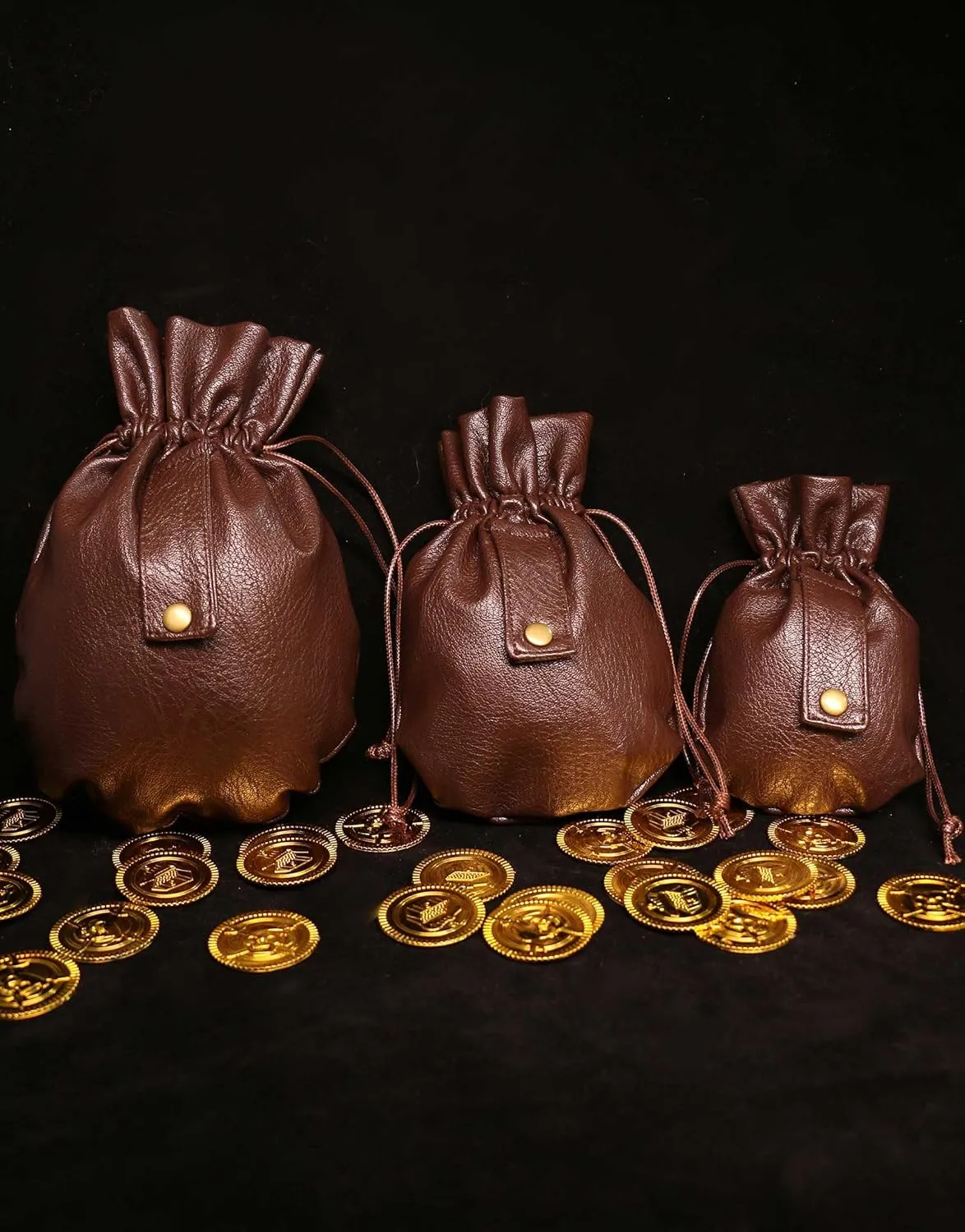 Haikyuu Medieval PU Leather Pouch Leather Drawstring Pouch Coin Purse Storage Renaissance Dice Bag (L, Brown)