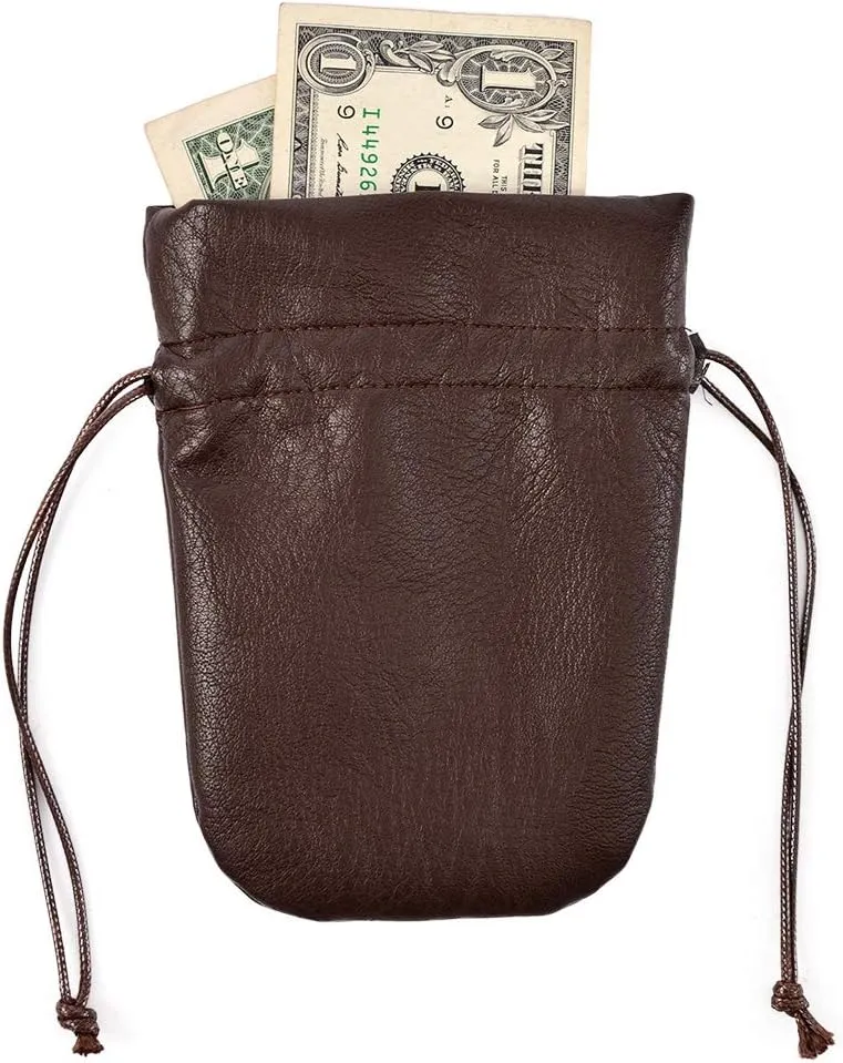 Haikyuu Medieval PU Leather Pouch Leather Drawstring Pouch Coin Purse Storage Renaissance Dice Bag (L, Brown)
