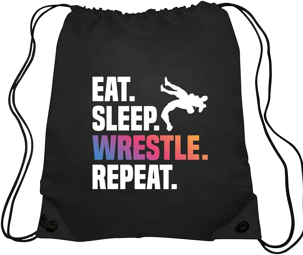 Haizct Eat Sleep Wrestle Repeat Backpack, Gifts for Wrestle Fans, wrestler Gift, Unisex Drawstring Backpack Bag for Gym Shopping Sport Yoga Dance Rehearsa