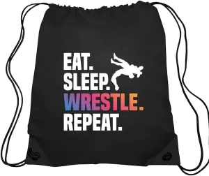 Haizct Eat Sleep Wrestle Repeat Backpack, Gifts for Wrestle Fans, wrestler Gift, Unisex Drawstring Backpack Bag for Gym Shopping Sport Yoga Dance Rehearsa