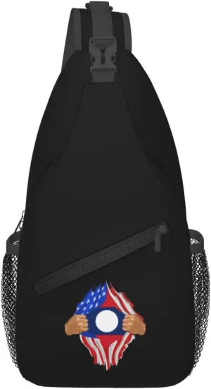 Hand Tear Flag Of Laos Crossbody Bags For Women Men Chest Backpack Gym Shoulder Bag Travel Outdoor Sports Casual Crossbody Bags