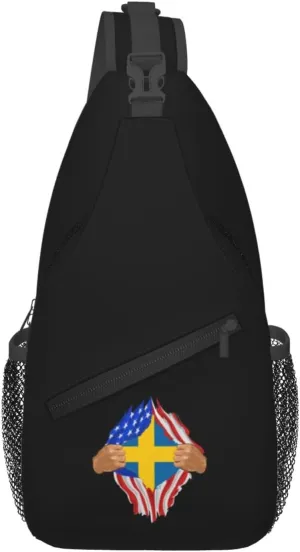 Hand Tear Flag Of Sweden Crossbody Bags For Women Men Chest Backpack Gym Shoulder Bag Travel Outdoor Sports Casual Crossbody Bags