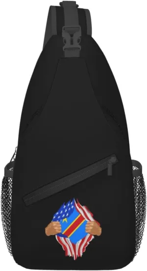 Hand Tear Flag Of The Democratic Republic Of The Congo Crossbody Bags For Women Men Chest Backpack Gym Shoulder Bag Travel Outdoor Sports Casual Crossbody Bags