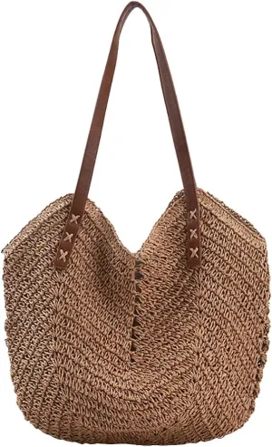 Hand-woven Soft Large Straw Shoulder Bag Retro Boho Tote Bags Summer Beach Bag Rattan Handbag