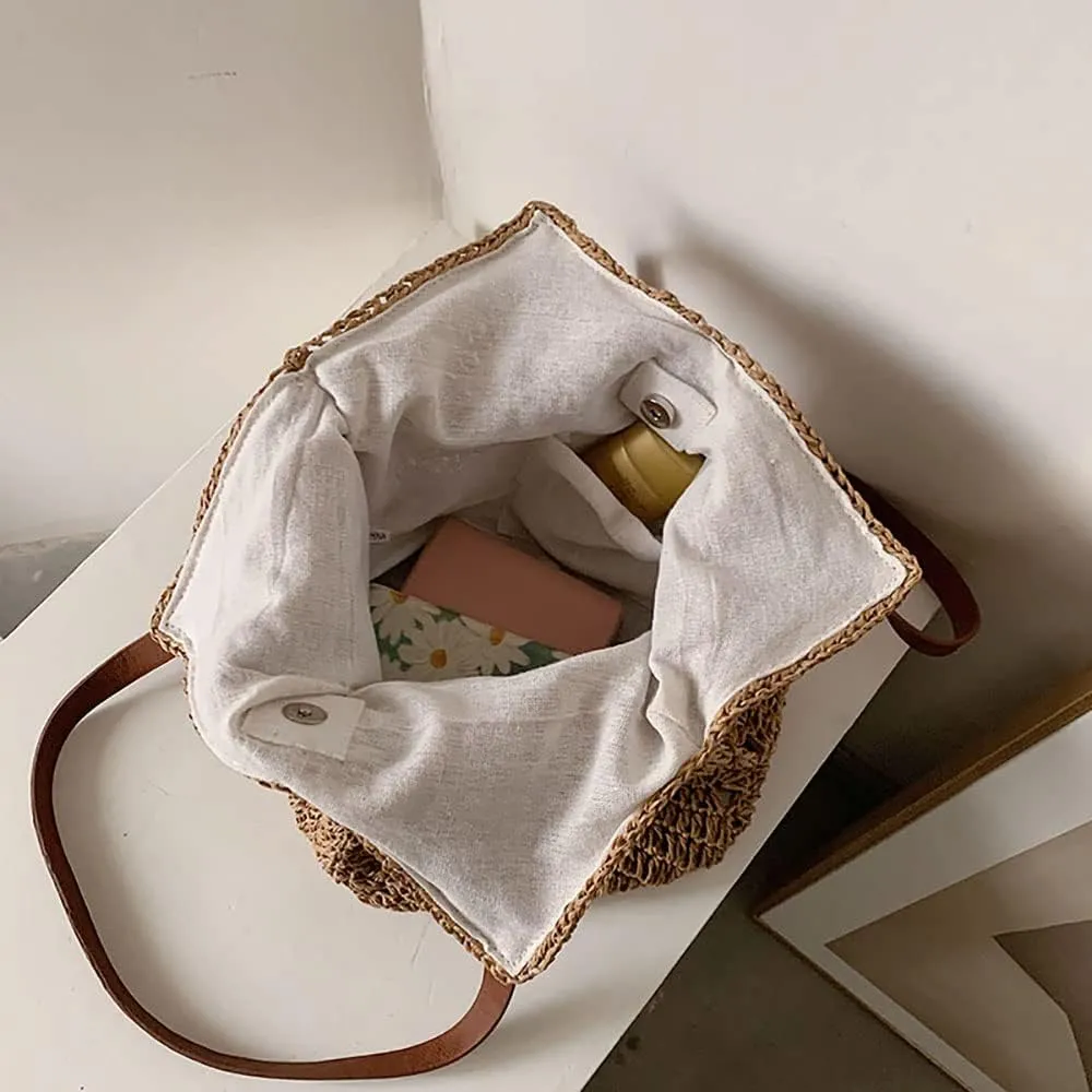 Hand-woven Soft Large Straw Shoulder Bag Retro Boho Tote Bags Summer Beach Bag Rattan Handbag