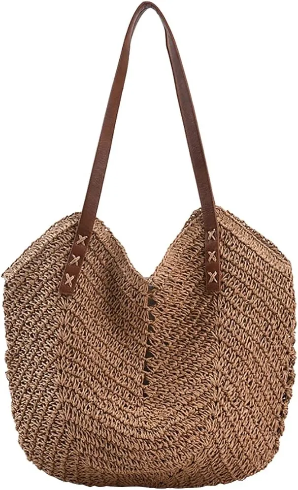 Hand-woven Soft Large Straw Shoulder Bag Retro Boho Tote Bags Summer Beach Bag Rattan Handbag