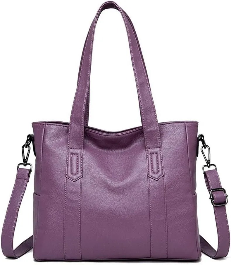 Handbags for Women Shoulder Tote Zipper Purse PU Leather Top-handle Satchel Bags Ladies Medium (purple)