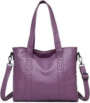 Handbags for Women Shoulder Tote Zipper Purse PU Leather Top-handle Satchel Bags Ladies Medium (purple)